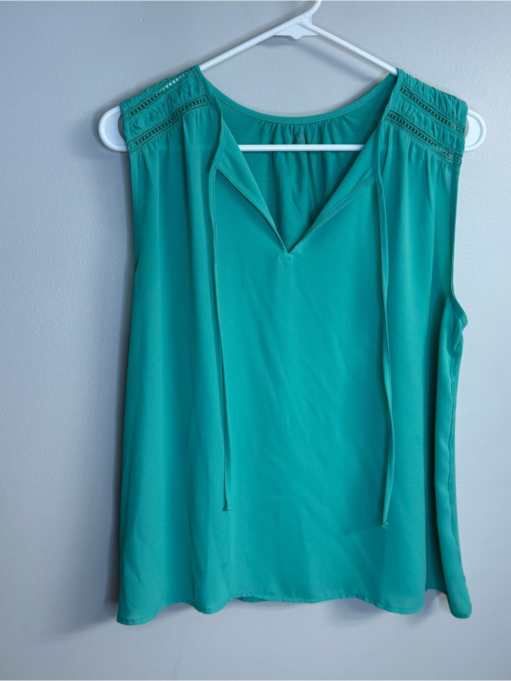 LOFT Teal Sleeveless V-Neck Tank with Shoulder Lace and Ties